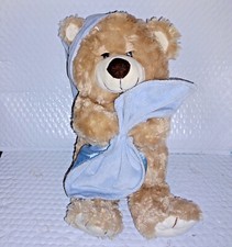 Toysrus Bedtime Teddy Bear Light Brown 14in Soft Plush Blue Cap Blanket 2013
