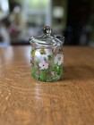 Hand Painted Floral Clear Glass Lidded Jam Jelly Jar — photo 1