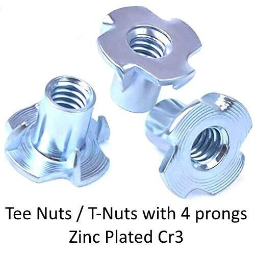 FOUR PRONGED T NUTS CAPTIVE THREADED INSERTS FOR WOOD FURNITURE M4 M5 M6 M8 M10 - Picture 1 of 6