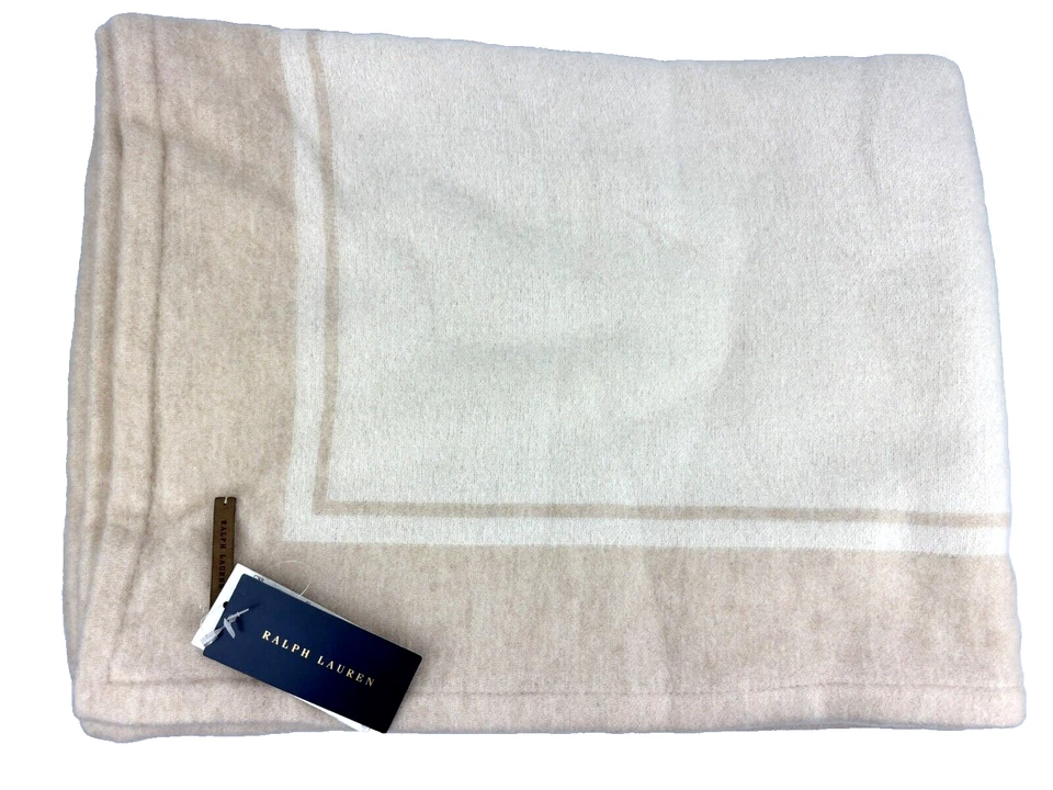 RALPH LAUREN Doverton Throw Blanket Beige Tan Wool Cashmere Parchment 54 x 72 - Image 2 of 4