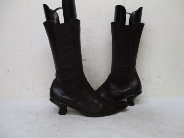 Brown Leather Hand Made Italy Mid Calf Fashion Boots Size 37.5 EUR Style 4662