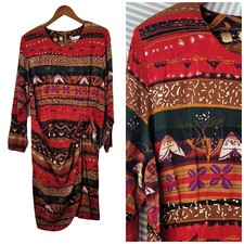 Vintage 90s Shirt Dress size 12/14 Sarong Wrap Skirt Layered Hawaiian Tropical