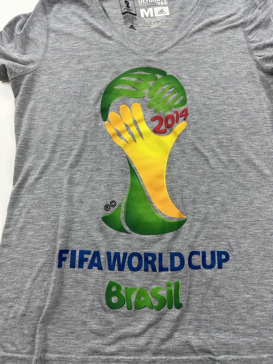 Adidas Shirt Womens Medium Gray FIFA World Cup Brasil V-Neck Short