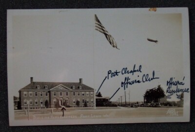 RPPC 1943 Old Cars Division Hdq Blimp Fort Lewis WA Pierce Co Washington