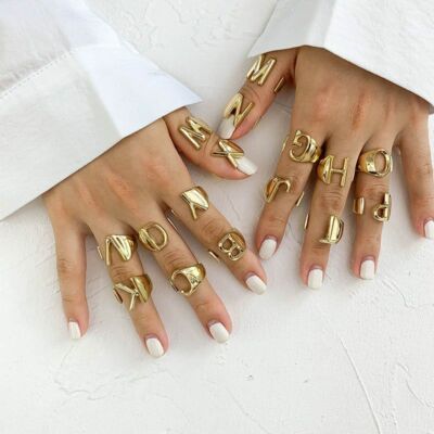 Hollow A-z Letter Initials Ring Name Alphabet Chunky Rings Bands
