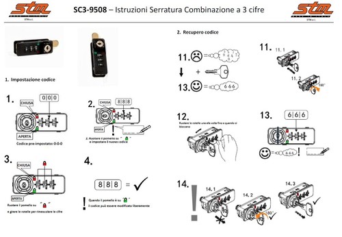 SERRATURA a 3 COMBINAZIONI SC3-9508 Leva CF 38 mm Rotazione 90° x Legno o Ferro - Foto 11 di 11