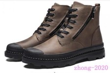 Mens Autumn Winter Lace Up Real Leather Round Toe Casual Work Motor Ankle Boots