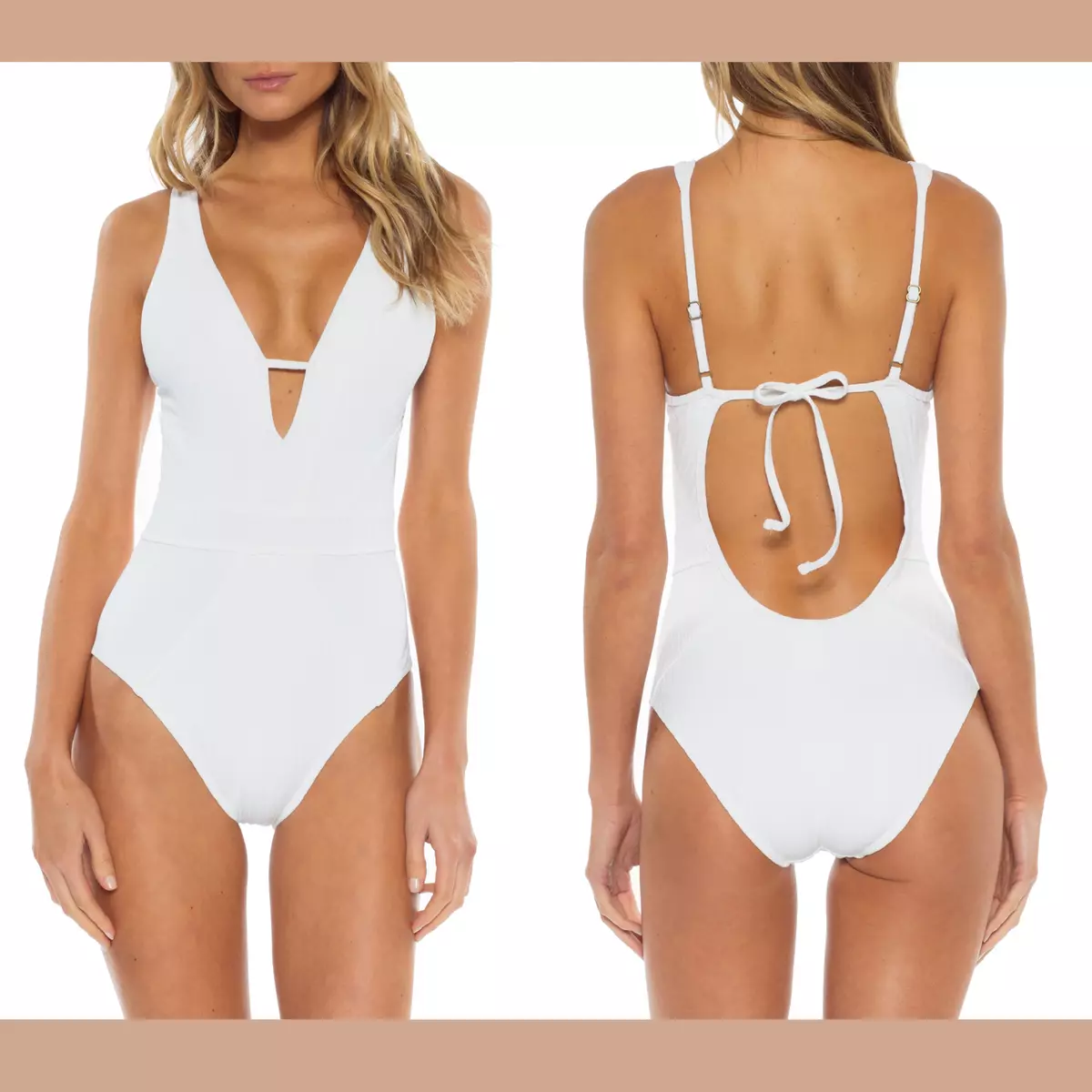 NWT 148 Becca Loredo Rib One Piece Swimsuit in White SZ Large 3134