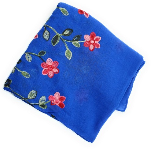 Soft Handmade Thai Cotton Scarf or Shawl with Colorful Floral Embroidery - Picture 2 of 27