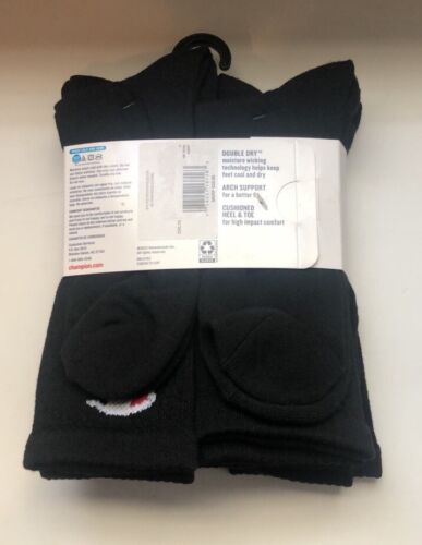 New Champion Socks Package 6 Pairs Mens Athletic Black Crew Socks Shoe Size 6-12 - Picture 4 of 12