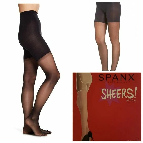 Spanx SHEERS Tights PERFECT Pantyhose BOOTYFULL BLACK Plus Size 7