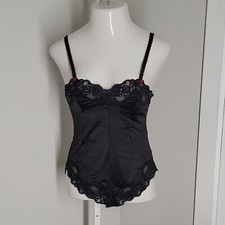 Jezebel Renee Vintage Teddy Lingerie  Sz S  Black  Sleeveless  Lace Trim