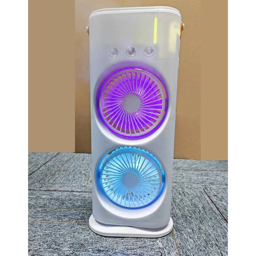 Double Heads Cooler Fan With Humidification For Home Office Use 90°Rotating Base