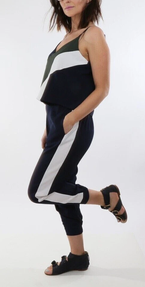 PARKER Navy White Spaghetti Strap Sleeveless Jumpsuit Size 4 - Imagem 4 de 4