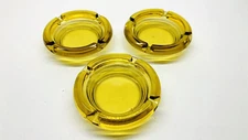 Vintage Set Of 3 Round Yellow Glass Ashtrays 4.5"