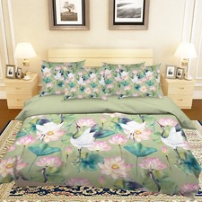 3D Crane Bloom Lotus 26 Bed Pillowcases Quilt Duvet Single Queen King US Summer