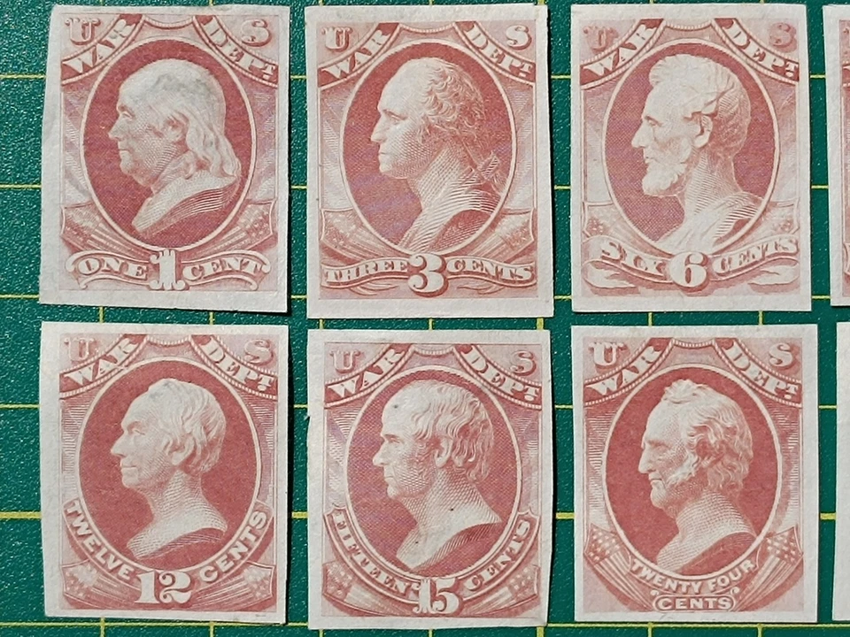 US Stamps,War Dept.,#O83P3-O93P3 Official Trial Color PROOF on India,set of 10 - Image 2 of 4