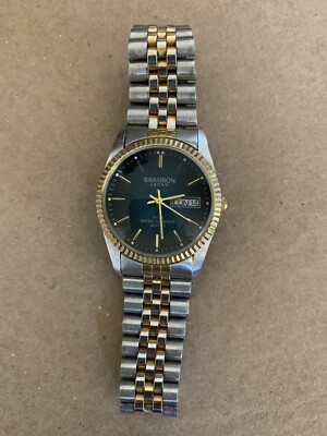Swanson Japan Watch Two Tone Linked Band Green/Blue Mens 