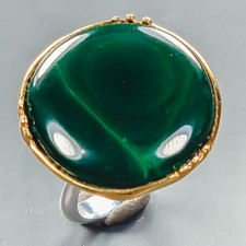 Handmade 30 ct Natural Malachite Ring 925 Sterling Silver Size 8 /R440024