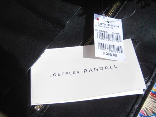 Loeffler Randall Striped Fabric Tote Double Handle Black Leather Tassels 15 x 14 - Picture 4 of 11