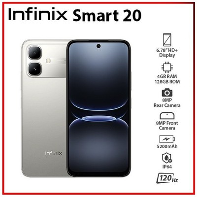 (New) Infinix Smart 20 4GB+128GB TITANIUM Dual SIM Unlocked Android Mobile Phone