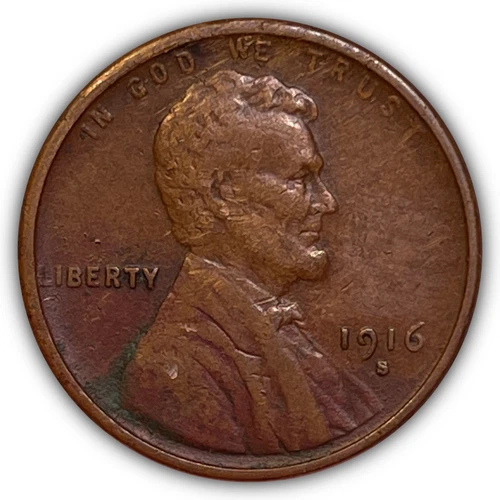 1916-S Lincoln Wheat Cent Extremely Fine XF Coin, Corrosion #24128