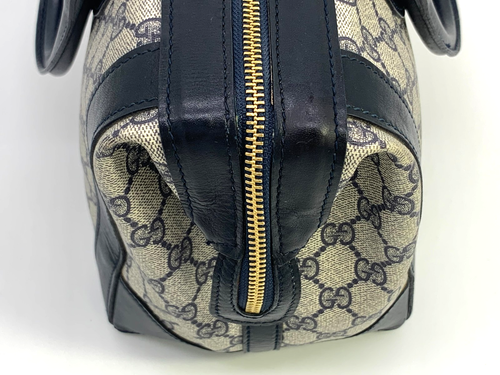 Gucci Vintage Bag Handbag Boston Purse Sherry GG Supreme Navy - Authentic - Picture 13 of 23