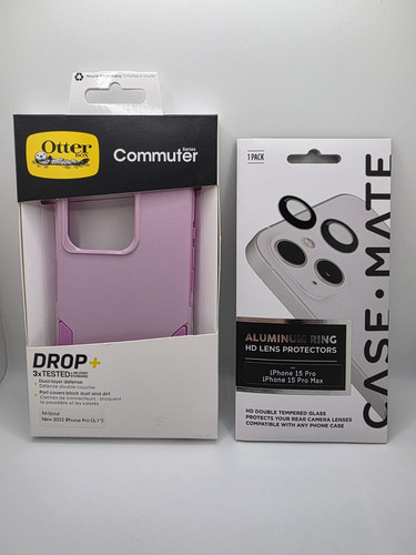 📱 iPhone 15 Pro OtterBox Commuter Case + Case-Mate Lens Protector 💗