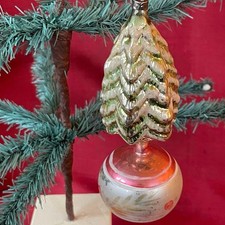 ANTIQUE 1920s GERMAN BLOWN MERCURY GLASS CHRISTMAS ORNAMENT : PINE TREE ON BALL