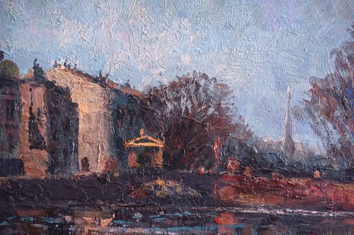 EARLY 20thC LONDON TOWN HOUSES by THE THAMES IMPRESSIONIST ANTIQUE OIL PAINTING - Picture 9 of 13