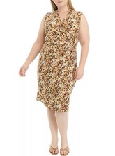Kasper Womens Naomi Signature Wrap Dress 24W Vanilla Ice Multi Leopard - NWT $99