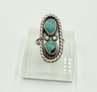 Vintage Native American Sterling Silver Turquoise Women's Ring Size 6.5