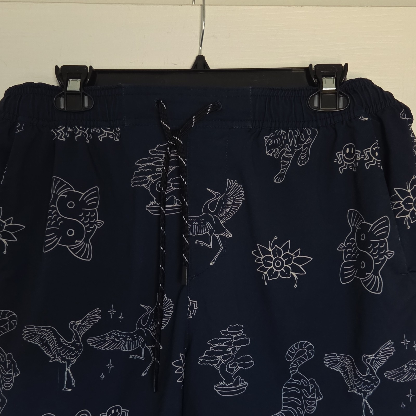 Roark Run Amok Graphic Bermuda Shorts Navy Recycled Polyester Drawstring XL