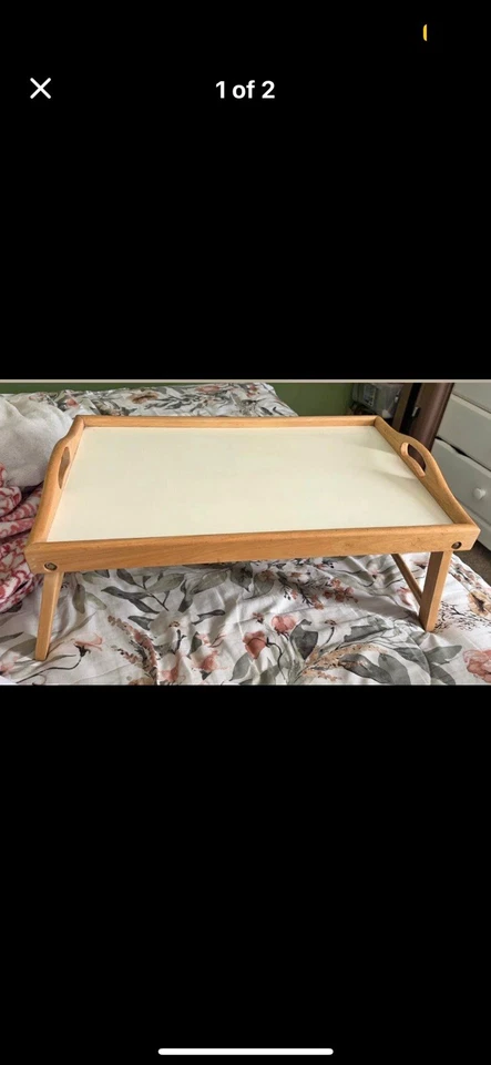 "Ganadora bandeja de cama de madera natural y blanca Stockton estación de trabajo de desayuno 22""x14""x2" Foto 2 de 4