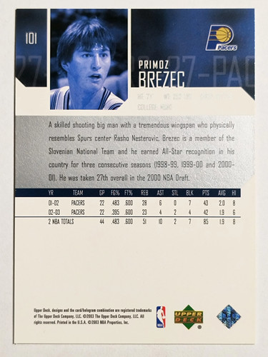 2003-04 Upper Deck #101 Primoz Brezec - Picture 2 of 2