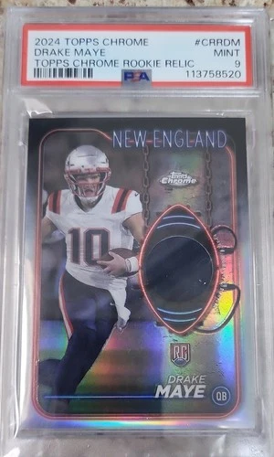 2024 Topps Chrome - Rookie Relics Drake Maye #CRR-DM (MEM, RC) PSA 9