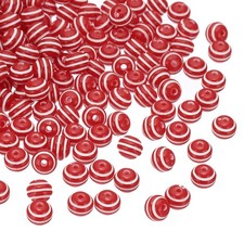8mm Round Acrylic Rainbow Strip Beads for Jewelry, 200 Pcs, Red and White