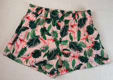 Old Navy Youth Linen Blend Shorts W/Flamingo Tropical Print Pink Size 14-16
