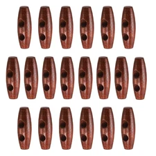 20pcs Wooden Toggle Buttons 35mm 2-Hole Wood Olive Sewing Button, Maroon