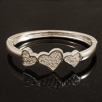 Rhodinierter Armreif mit Diamanten Herz aufklappbar