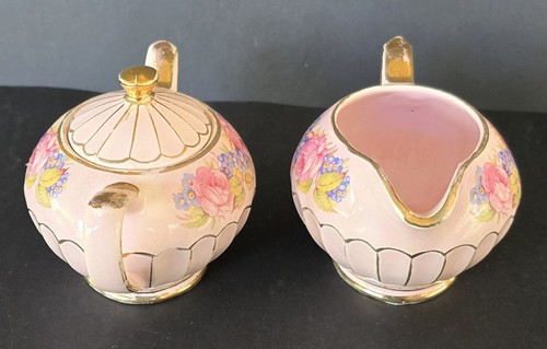 Vintage Sadler England Three Piece Tea Set Pink & Blossom Gilt Highlights 1937 - Picture 9 of 13