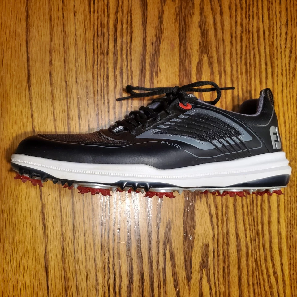 Zapatos de golf FootJoy Fury 51103 para hombre negros grises rojos tacos talla 8,5 medianos Foto 4 de 4