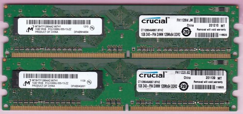2GB 2x1GB PC2 5300 CRUCIAL MICRON CT12864AA667.8FHZ DDR2-667 DESKTOP MEMORY KIT - Picture 2 of 4