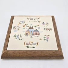 Heartland Tile Trivet Wall Hanging Farmhouse Kitchen Wood Frame Vintage