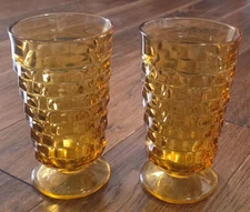 Whitehall Colony Tumbler Glasses "6 Amber Cubist Iced Tea Footed Set of 2 VTG