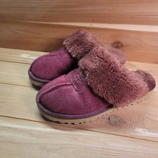 UGG Slippers Shoes Womens 7 Maroon Suede Shearling Lined Cozy House Distressed