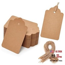 100pcs Gift Tags with String Attached, 1.7 x 2.8 inch Kraft Paper 100pcs Brown