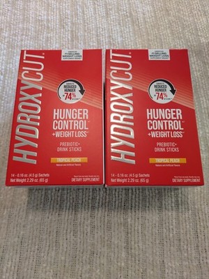 2 PACK HYDROXYCUT HUNGER CONTROL WEIGHT LOSS PREBIOTIC DRINK STICKS PEACH 14 CT