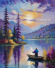 Sunset Lake Fishing Art Print | Limited Edition Signed Landscape Artwork