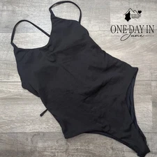 Zaful Lace Up Back High Cut Ribbed One Piece Swimsuit Size L